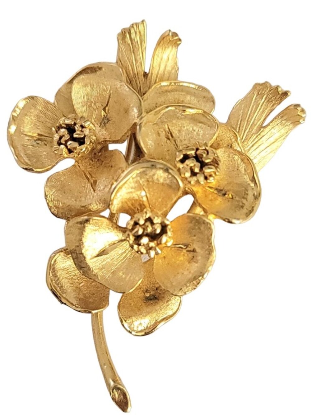 Corocraft Vintage Gold Tone Flower Bunch Brooch, Signed